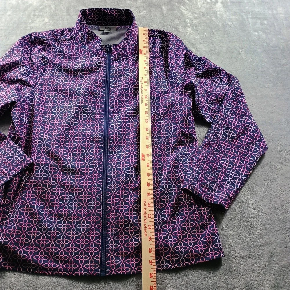 Croft & Barrow Jacket Womens Large Blue Geometric Print‎ Full Zip Windbreaker